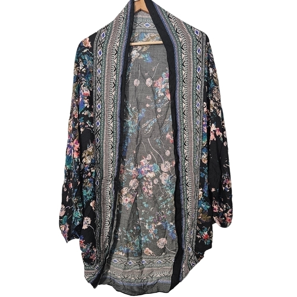 Elizabeth Gillett Black Floral Open Front Cardigan
